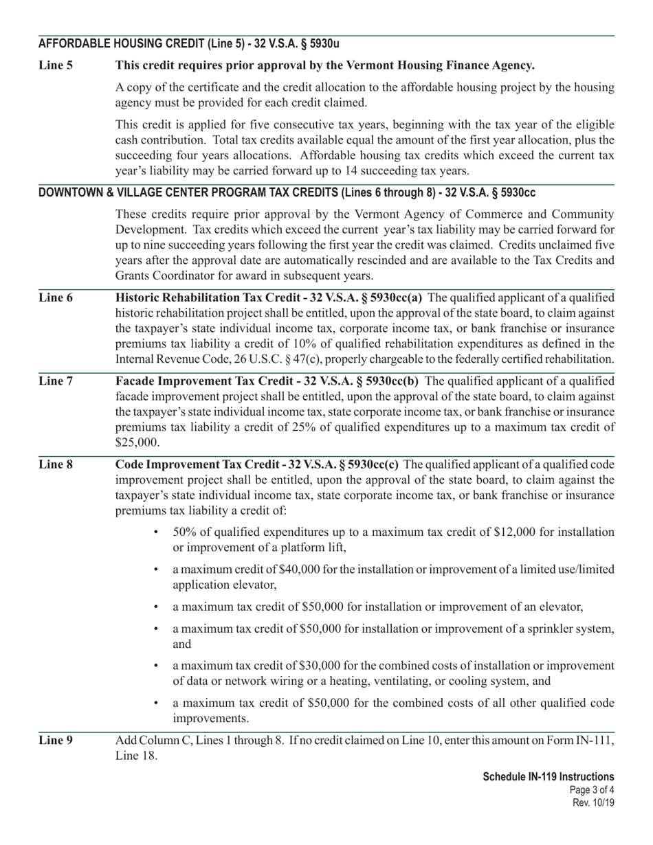 Instructions for Schedule IN-119 Vermont Tax Adjustments and Nonrefundable Credits - Vermont, Page 3