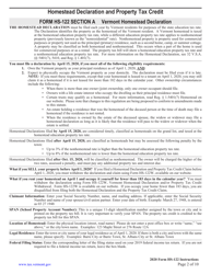 Instructions for Form HS-122 Vermont Homestead Declaration and Property Tax Credit - Vermont, Page 2