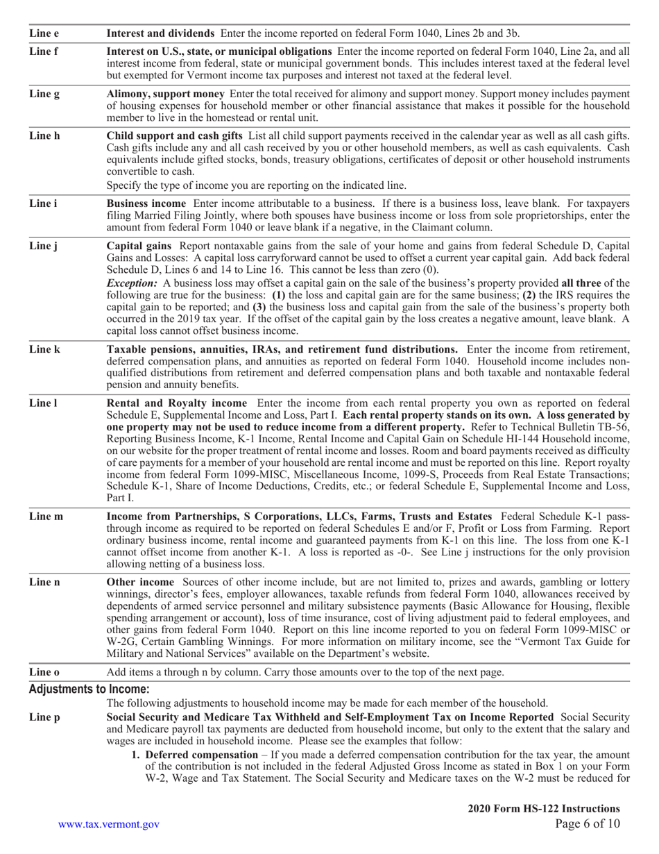 Download Instructions for Form HS122 Vermont Homestead Declaration and