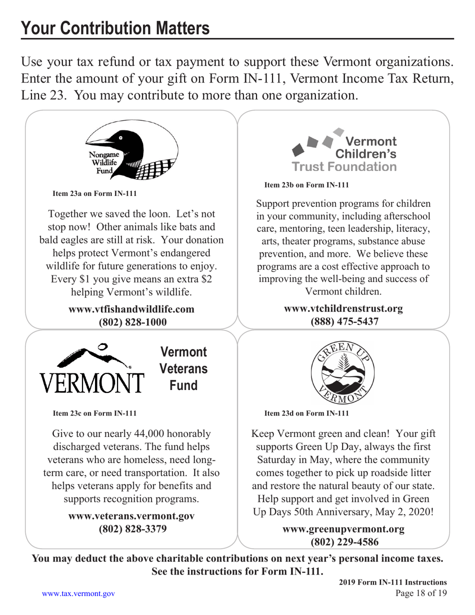 Instructions for Form IN-111 Vermont Income Tax Return - Vermont, Page 18