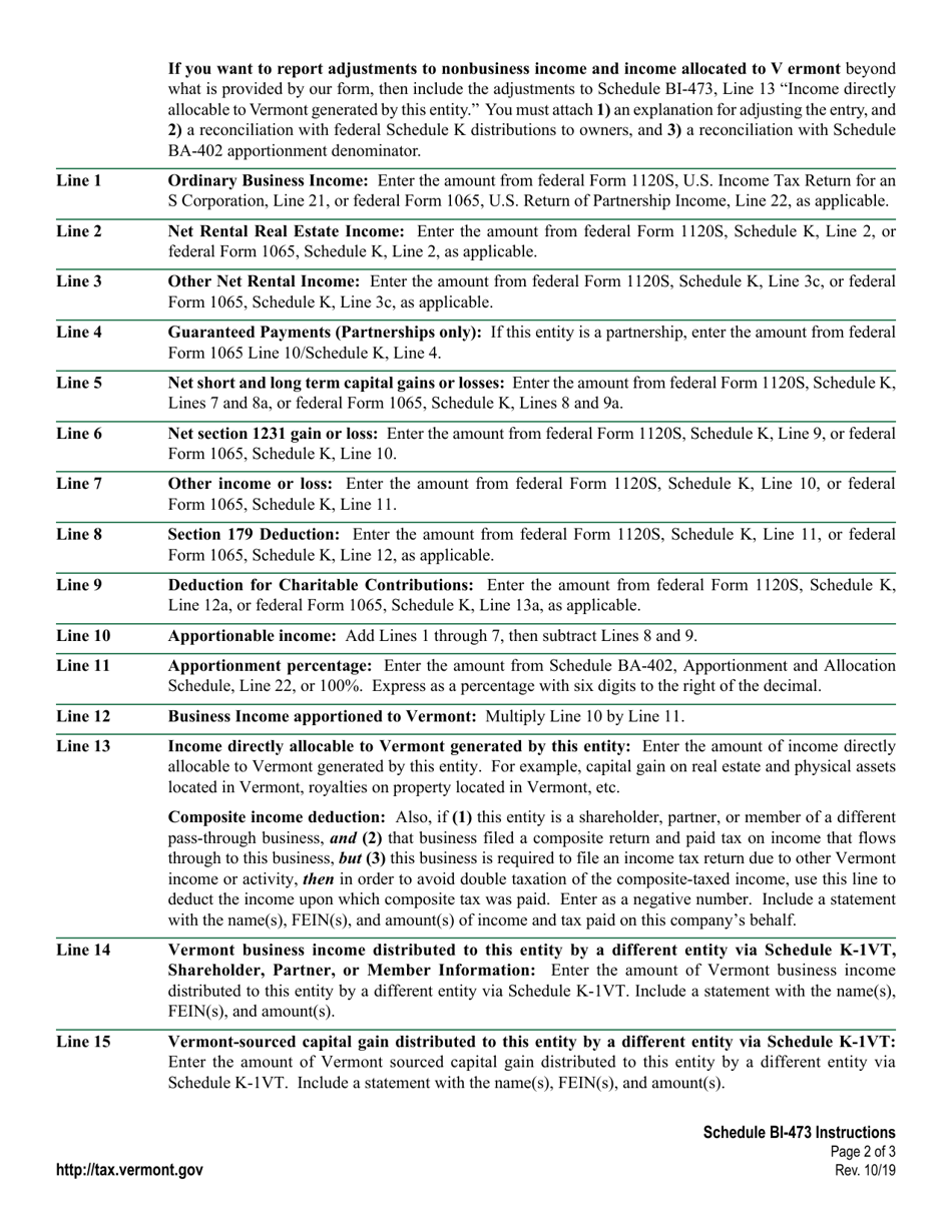 Instructions for Schedule BI-473 Vermont Composite - Vermont, Page 2
