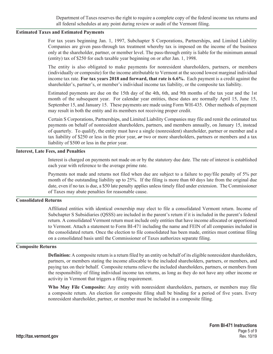 Instructions for Form BI-471 Vermont Business Income Tax Return - Vermont, Page 5