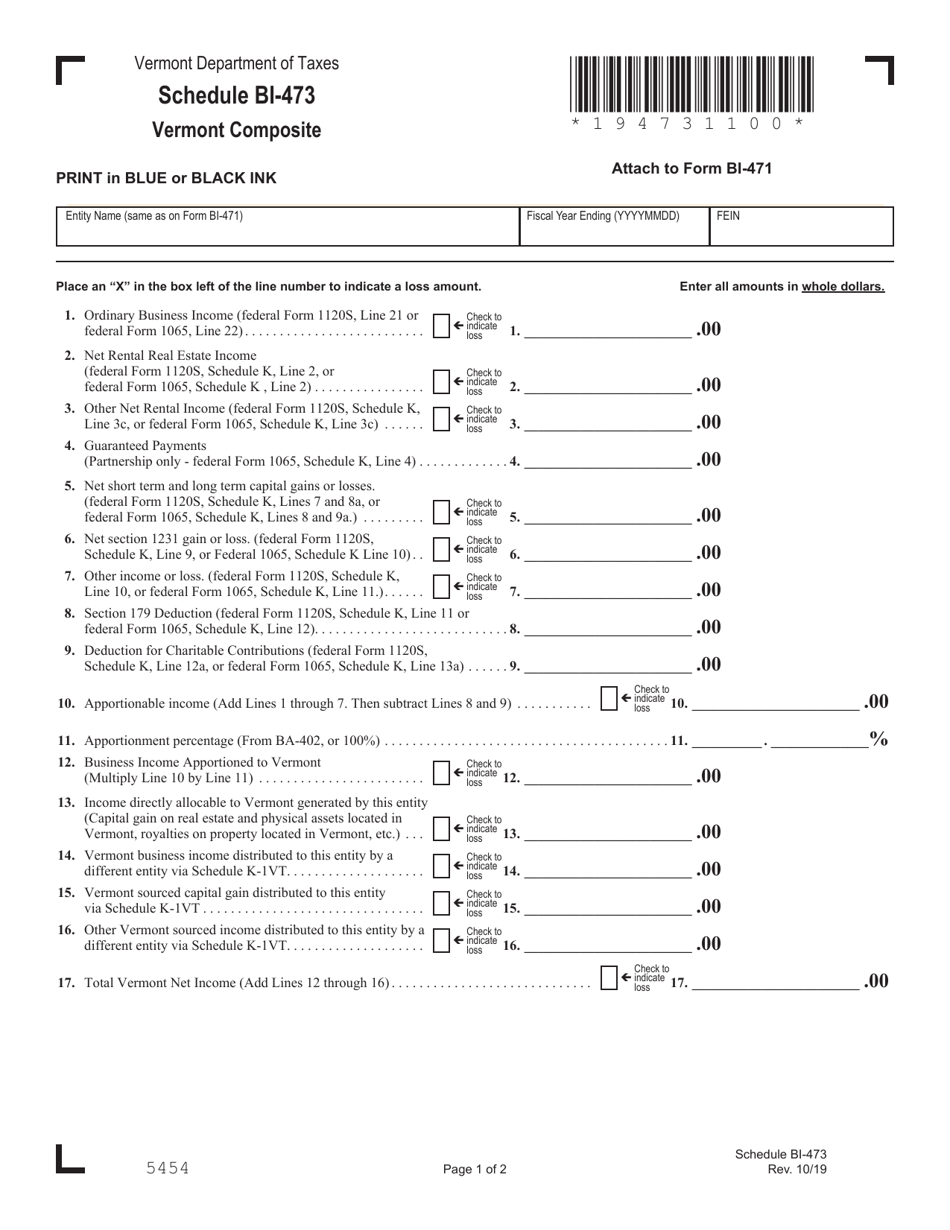 Schedule BI-473 Vermont Composite - Vermont, Page 1