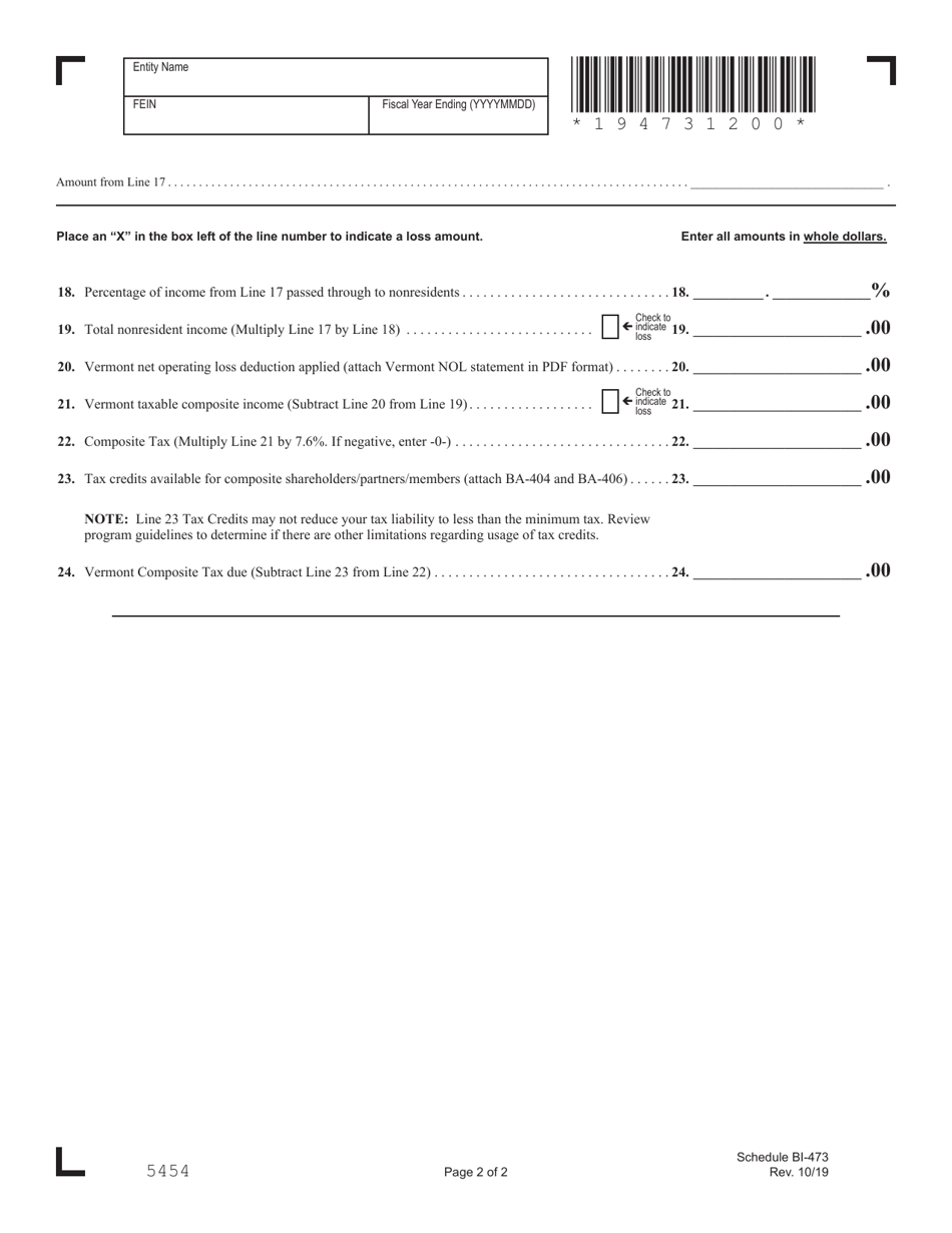 Schedule BI-473 Vermont Composite - Vermont, Page 2