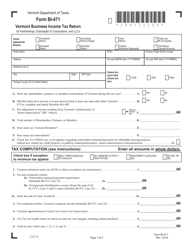 Document preview: Form BI-471 Vermont Business Income Tax Return - Vermont