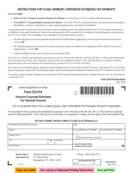 Document preview: Form CO-414 Vermont Corporate Estimated Tax Payment Voucher - Vermont