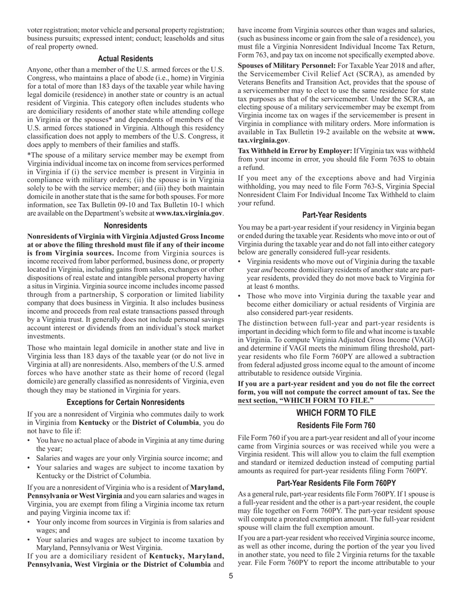 Instructions for Form 763 Nonresident Individual Income Tax Return - Virginia, Page 11