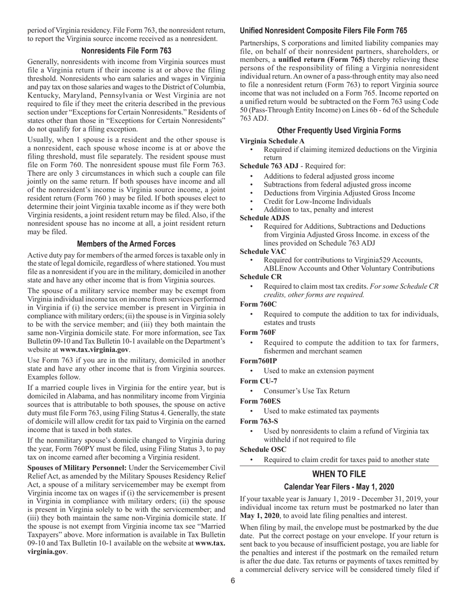 Instructions for Form 763 Nonresident Individual Income Tax Return - Virginia, Page 12