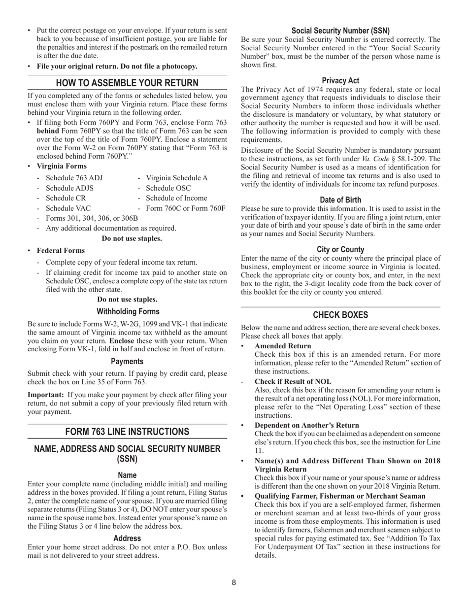 Instructions for Form 763 Nonresident Individual Income Tax Return - Virginia, Page 14