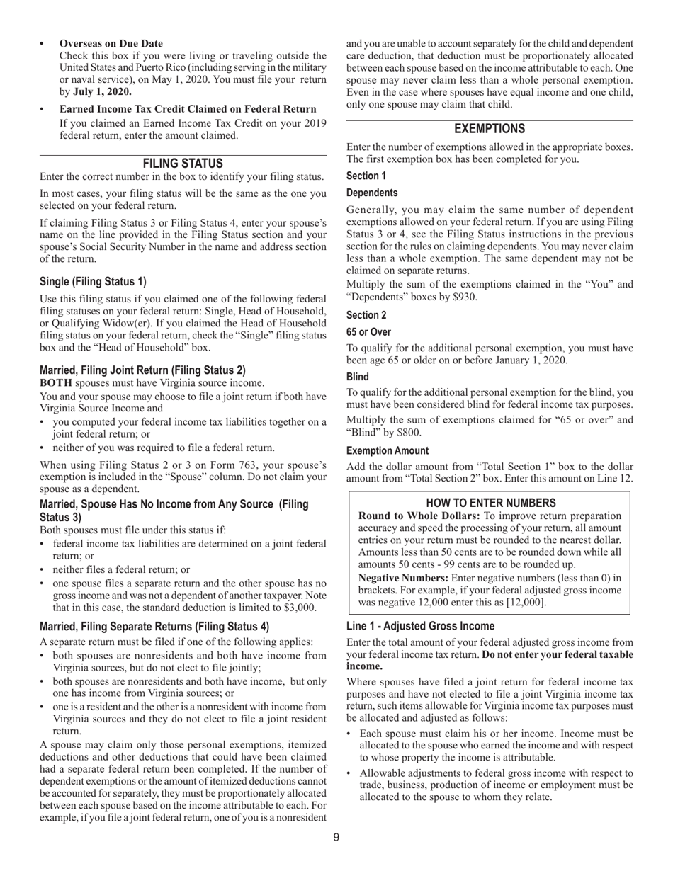 Instructions for Form 763 Nonresident Individual Income Tax Return - Virginia, Page 15