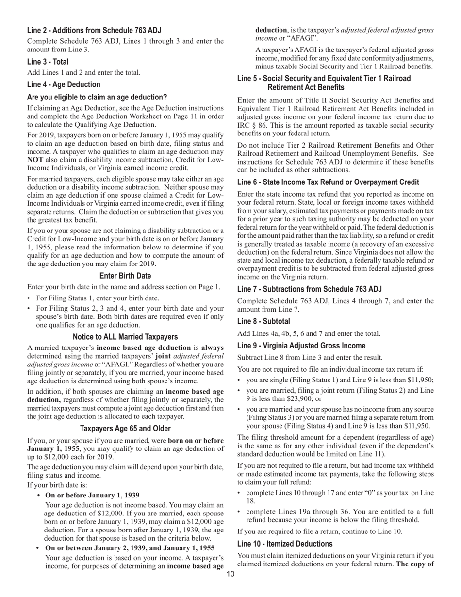 Instructions for Form 763 Nonresident Individual Income Tax Return - Virginia, Page 16