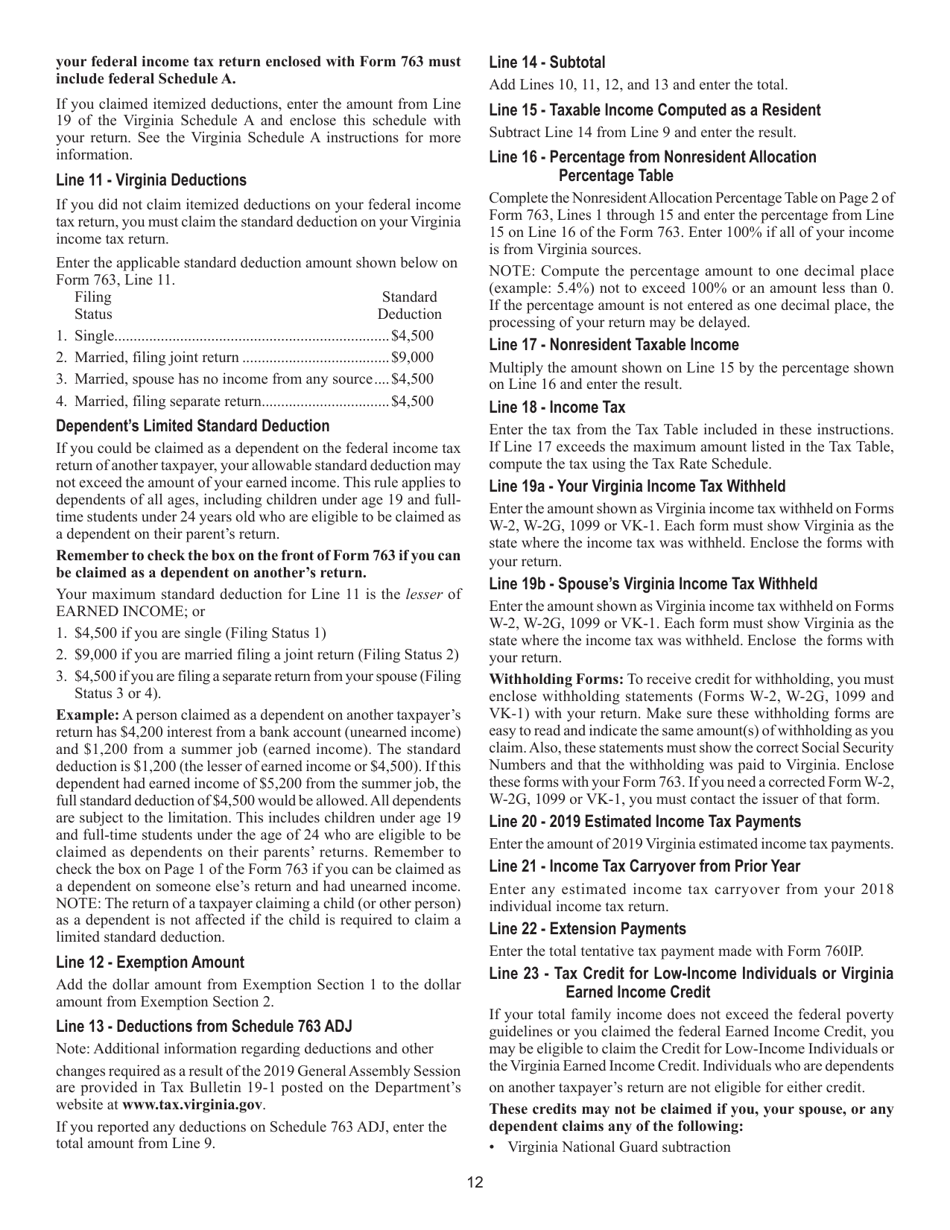 Download Instructions For Form 763 Nonresident Individual Income Tax Return Pdf 2019 9002