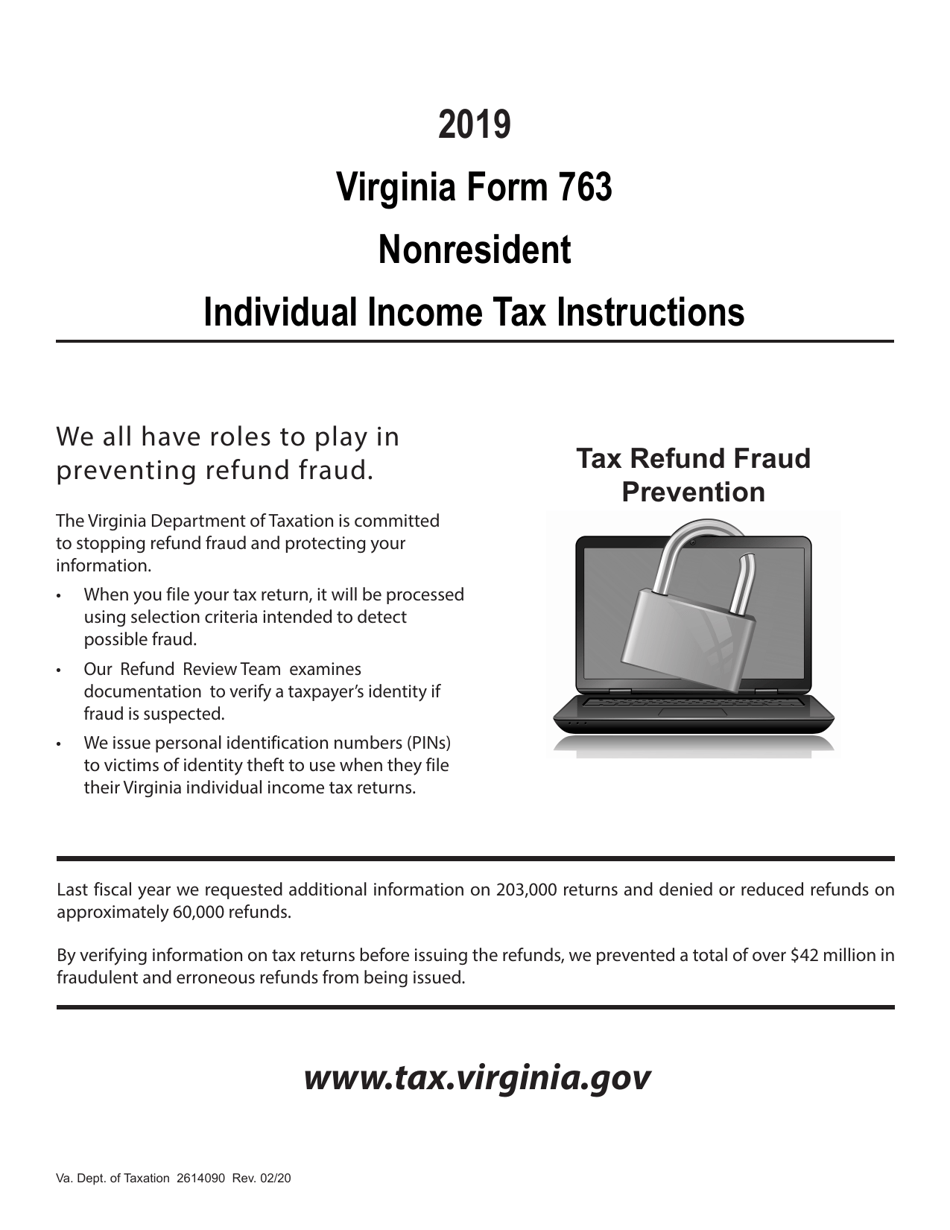 Instructions for Form 763 Nonresident Individual Income Tax Return - Virginia, Page 1