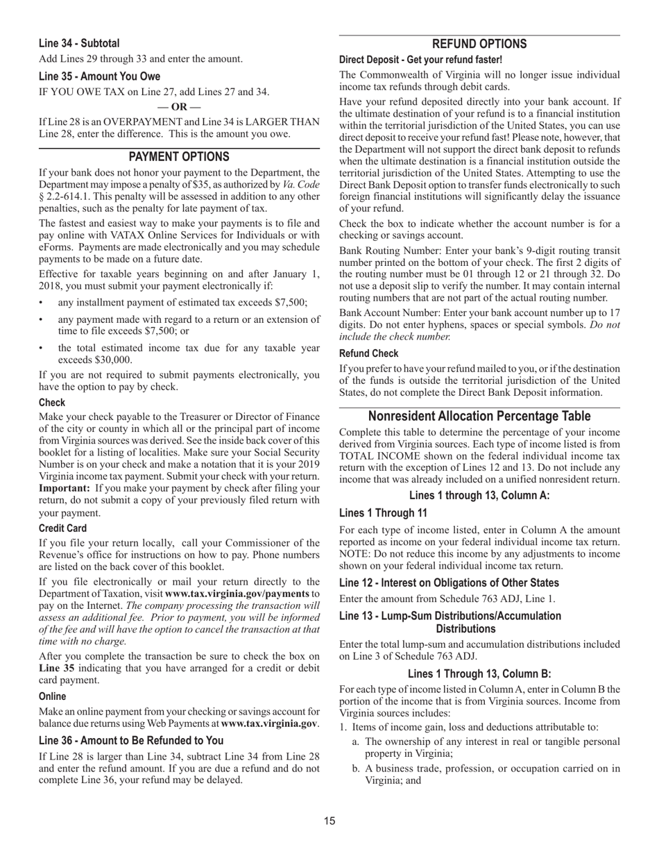 Instructions for Form 763 Nonresident Individual Income Tax Return - Virginia, Page 21