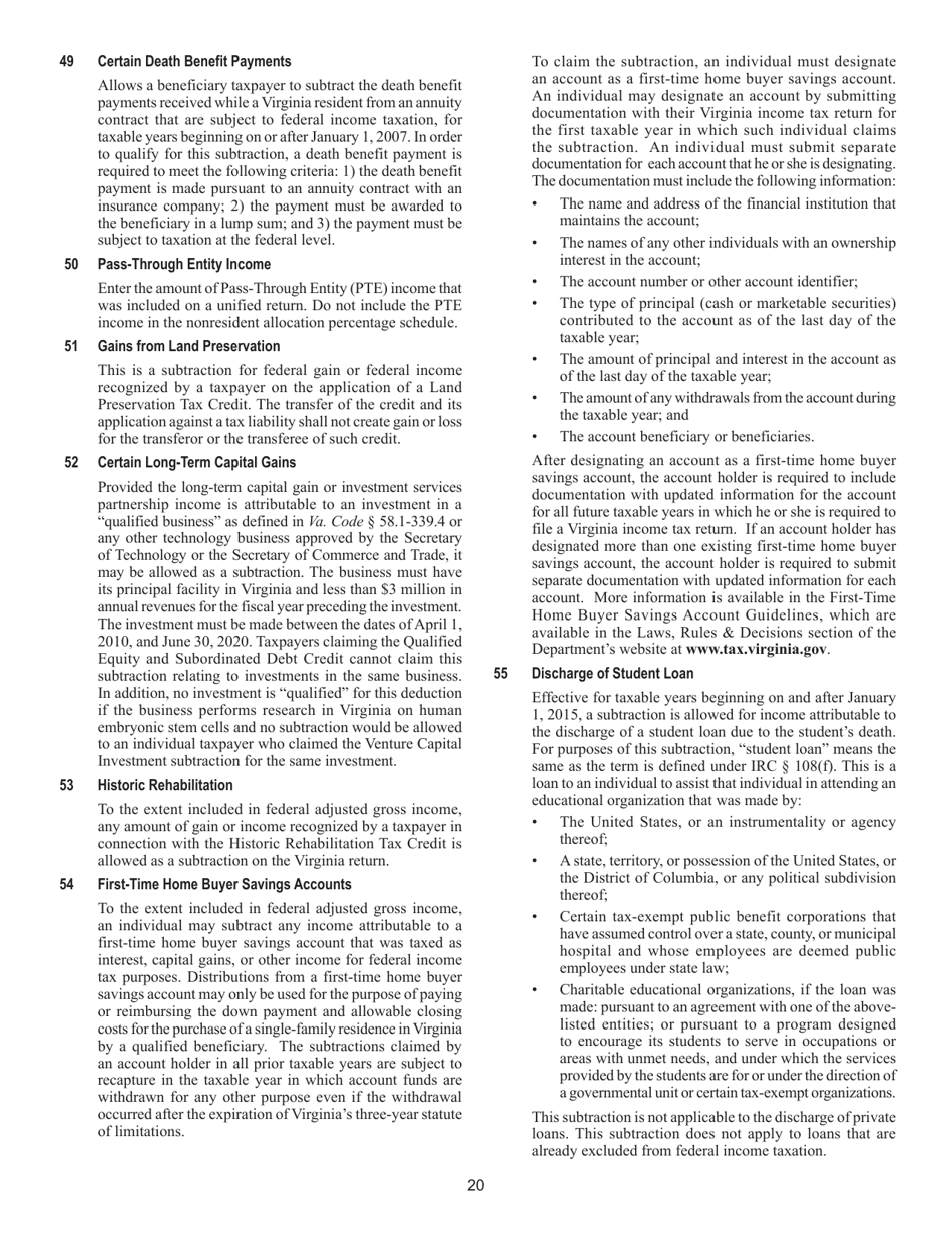 Instructions for Form 763 Nonresident Individual Income Tax Return - Virginia, Page 26
