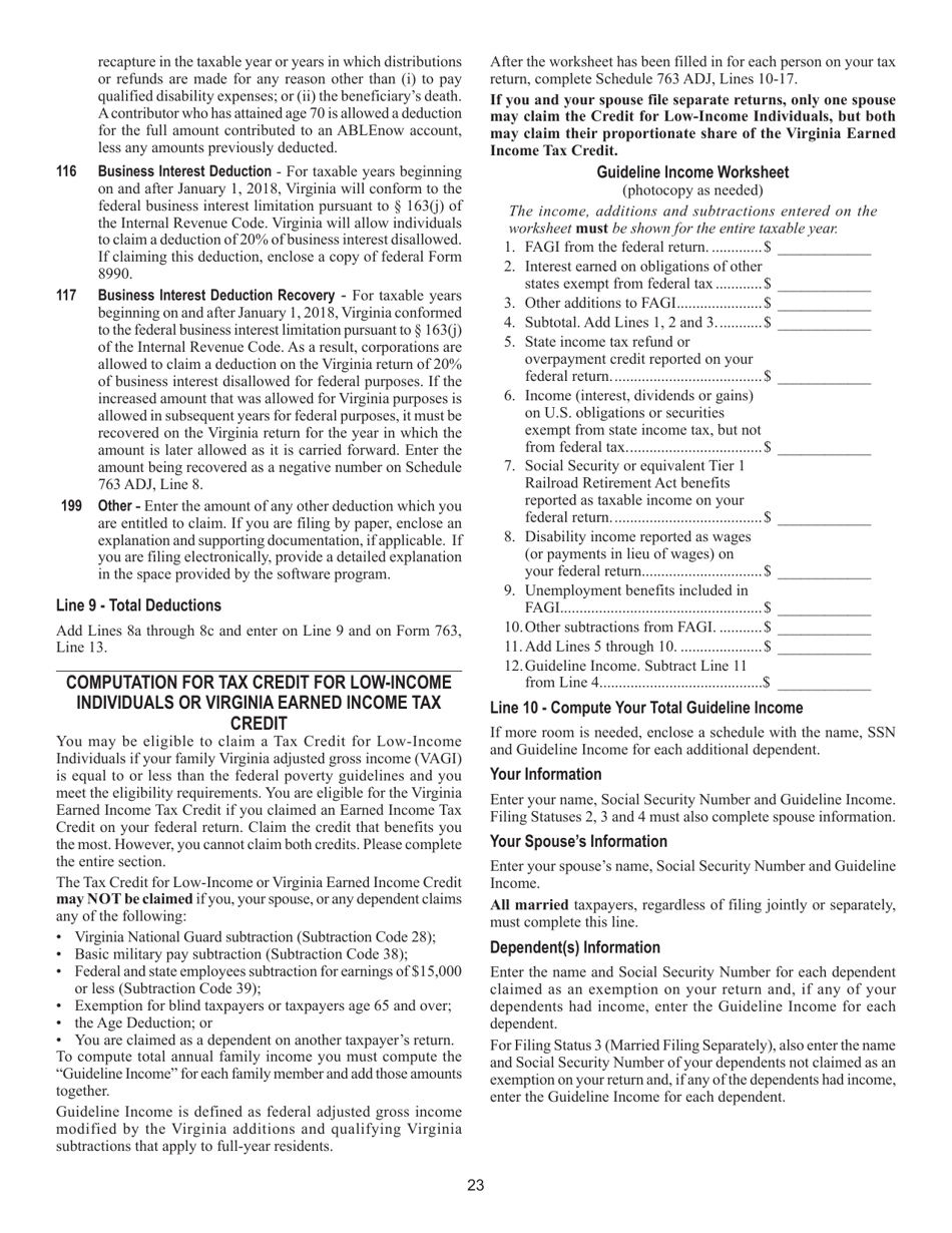 Instructions for Form 763 Nonresident Individual Income Tax Return - Virginia, Page 29