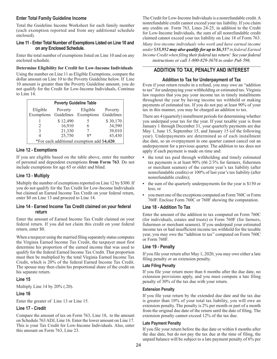 Instructions for Form 763 Nonresident Individual Income Tax Return - Virginia, Page 30