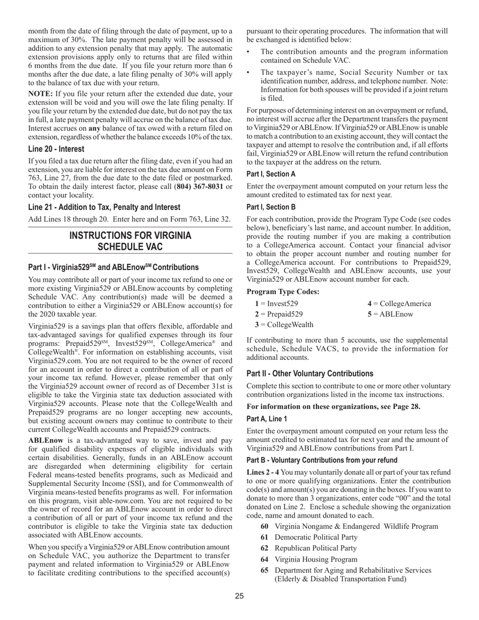 Instructions for Form 763 Nonresident Individual Income Tax Return - Virginia, Page 31