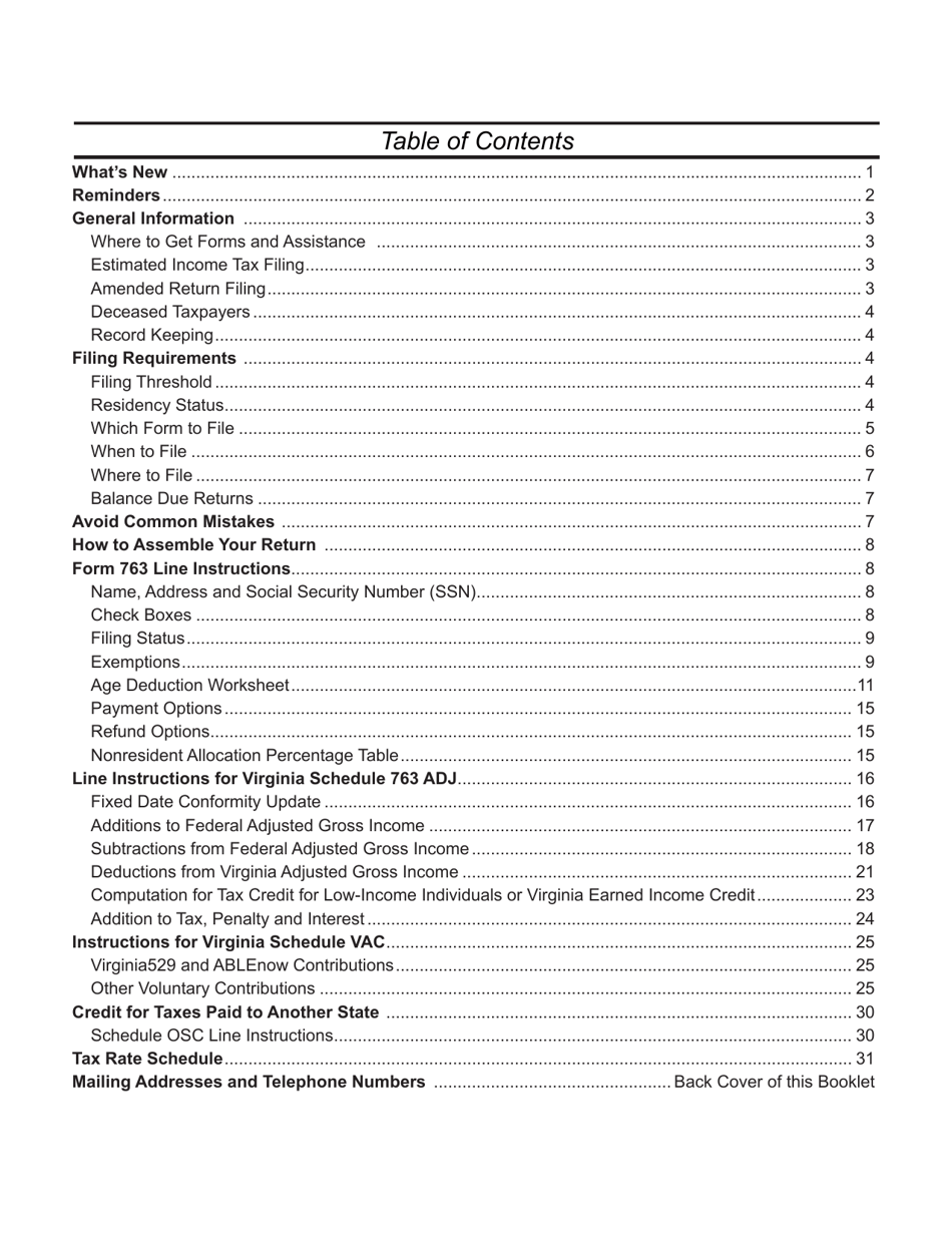 Instructions for Form 763 Nonresident Individual Income Tax Return - Virginia, Page 5