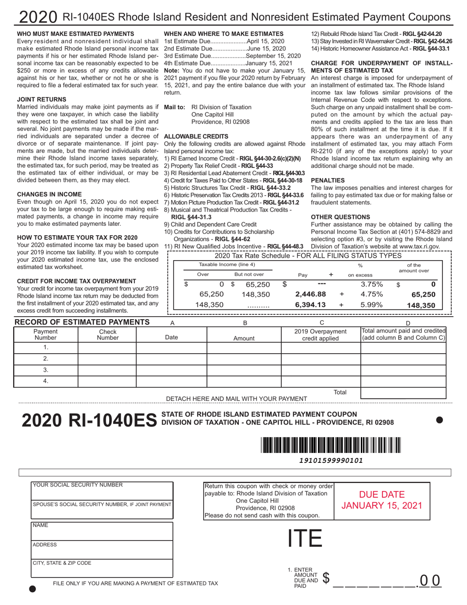 Form RI-1040ES Download Fillable PDF Or Fill Online Rhode Island ...