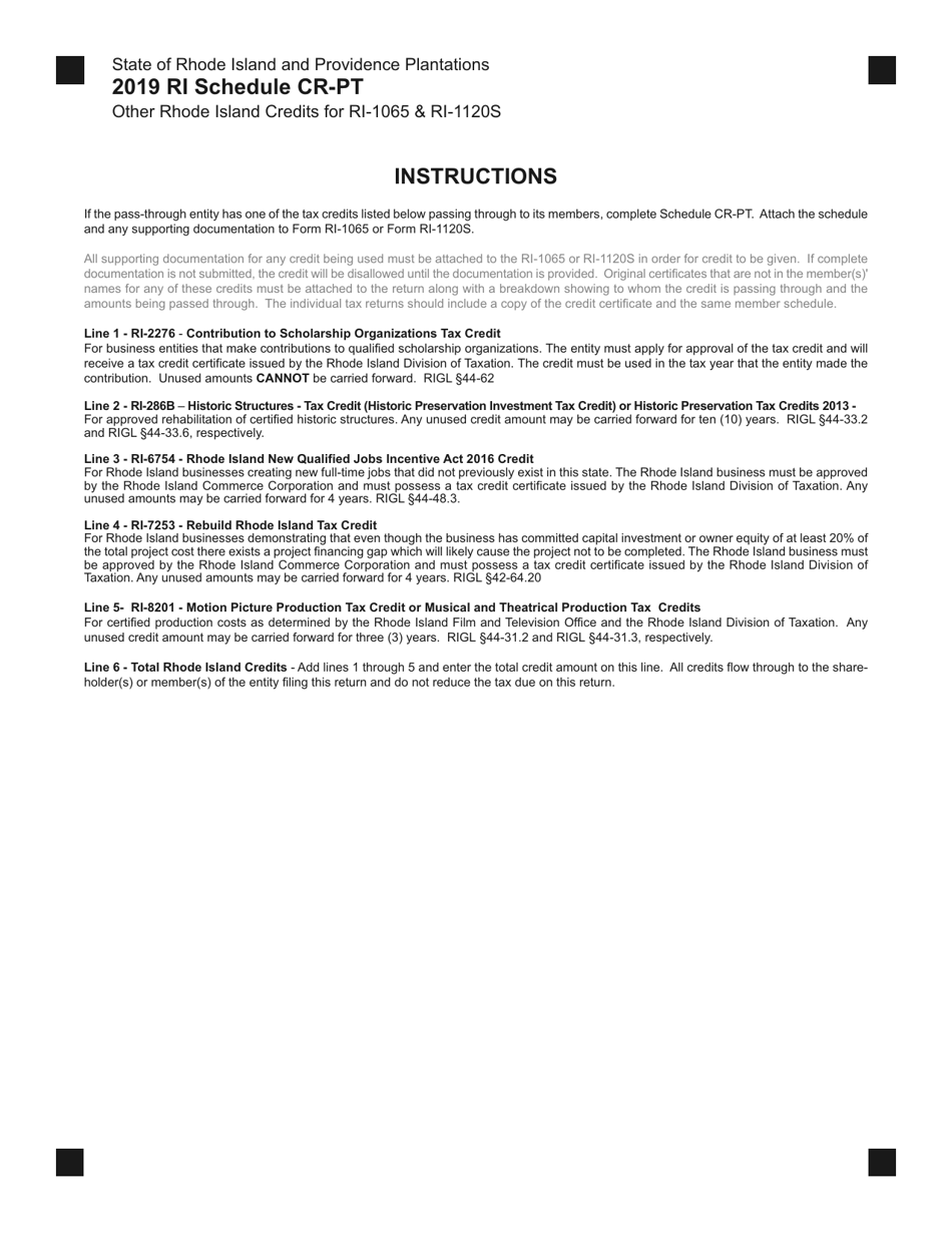 Schedule CR-PT Other Rhode Island Credits for Ri-1065  Ri-1120s - Rhode Island, Page 2