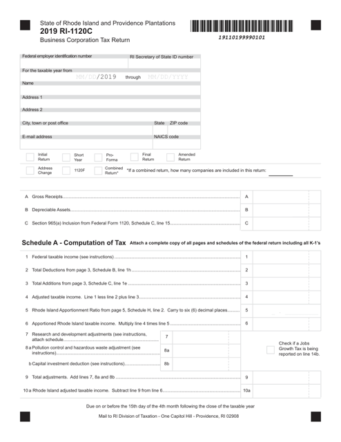 Form RI-1120C 2019 Printable Pdf