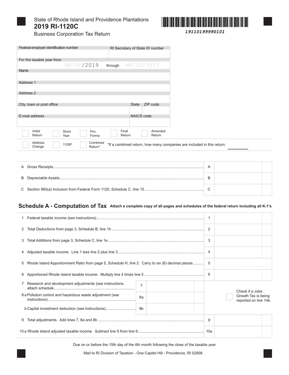 Form RI-1120C Business Corporation Tax Return - Rhode Island, Page 1