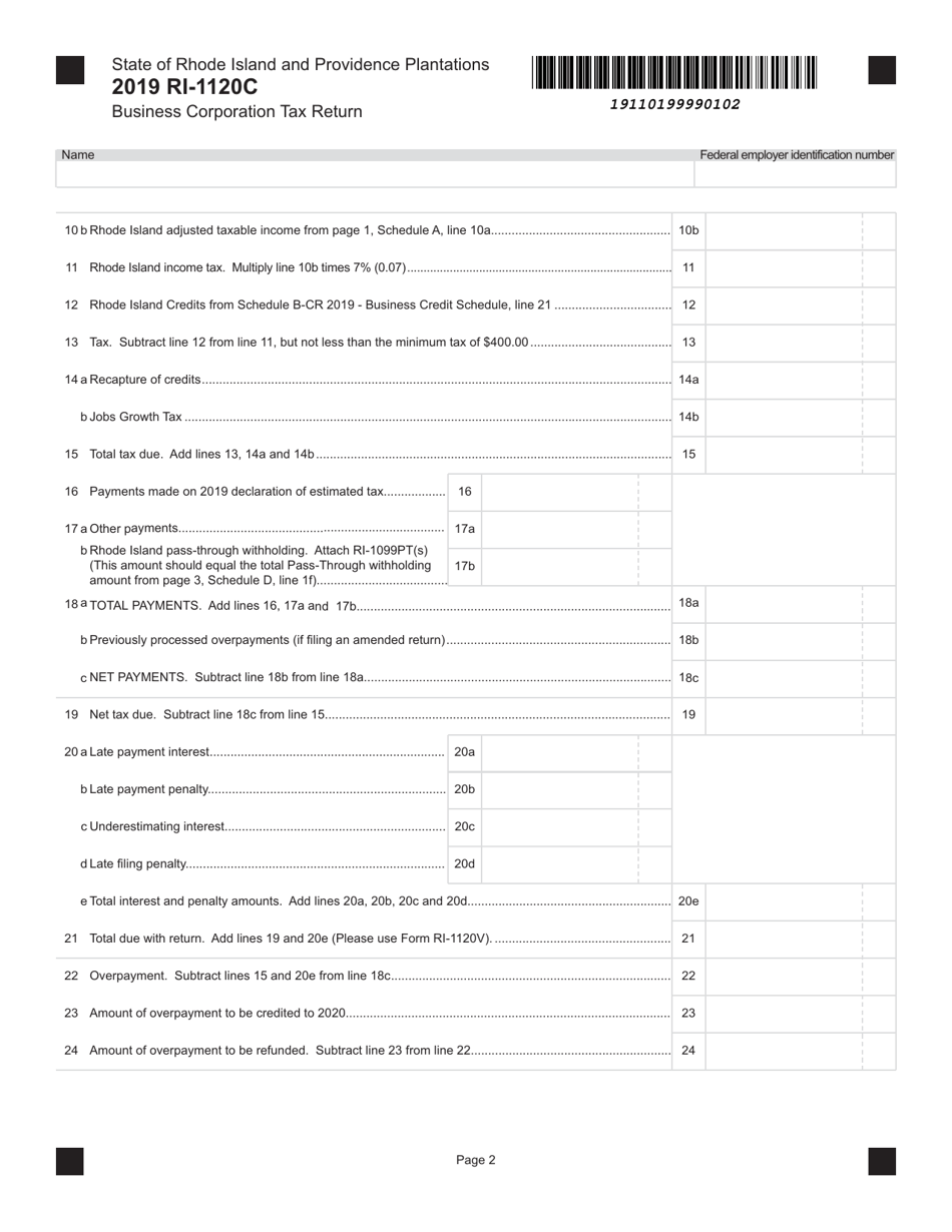 Form RI-1120C Business Corporation Tax Return - Rhode Island, Page 2