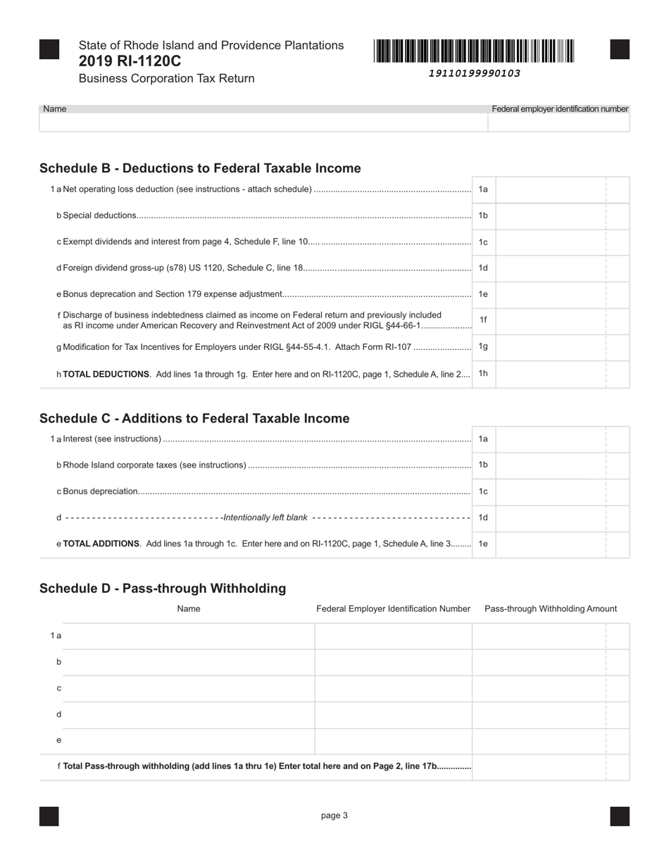 Form RI-1120C Business Corporation Tax Return - Rhode Island, Page 3