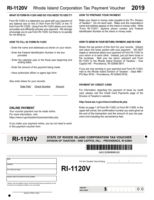 Form RI-1120V 2019 Printable Pdf