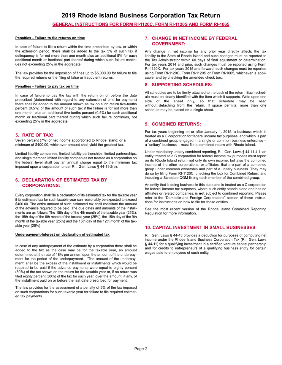 Download Instructions For Form RI-1120C, RI-1120S, RI-1065 PDF, 2019 ...