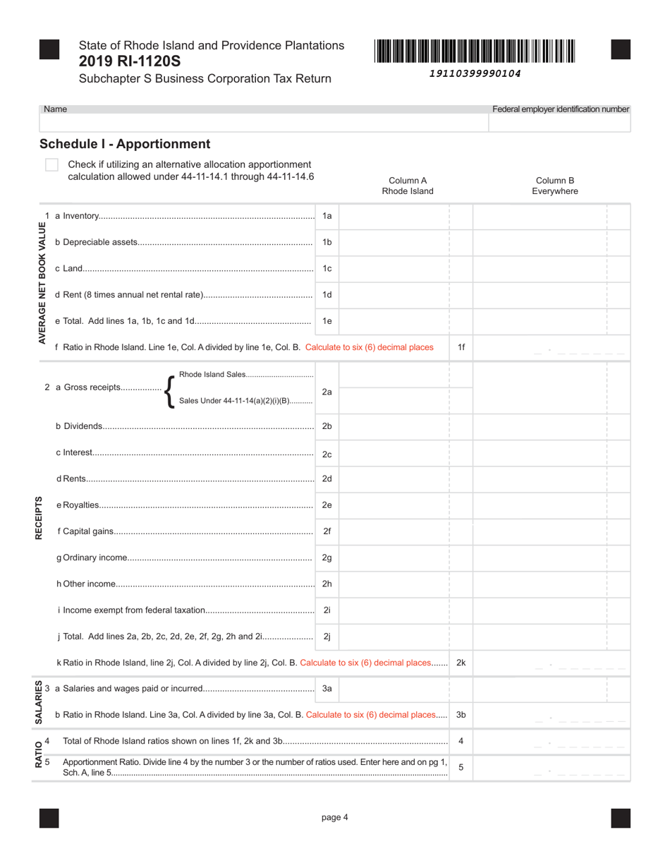 Form RI-1120S Subchapter S Business Corporation Tax Return - Rhode Island, Page 4