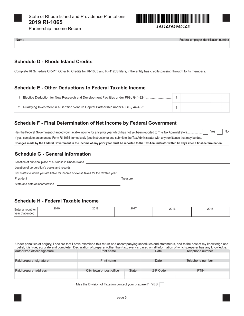 Form RI-1065 Partnership Income Return - Rhode Island, Page 3