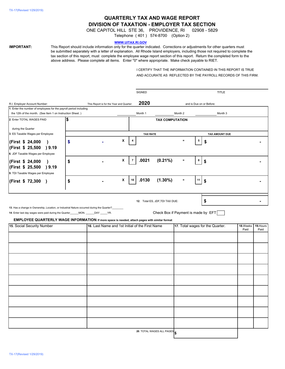Form TX17 Download Printable PDF or Fill Online Quarterly Tax and Wage