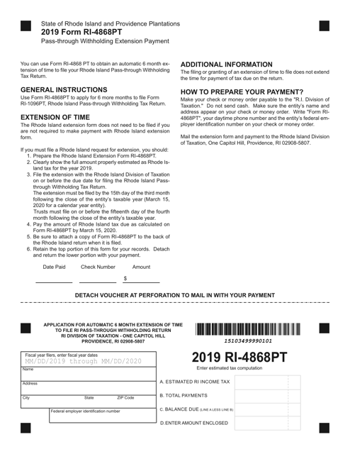 Form RI-4868PT 2019 Printable Pdf