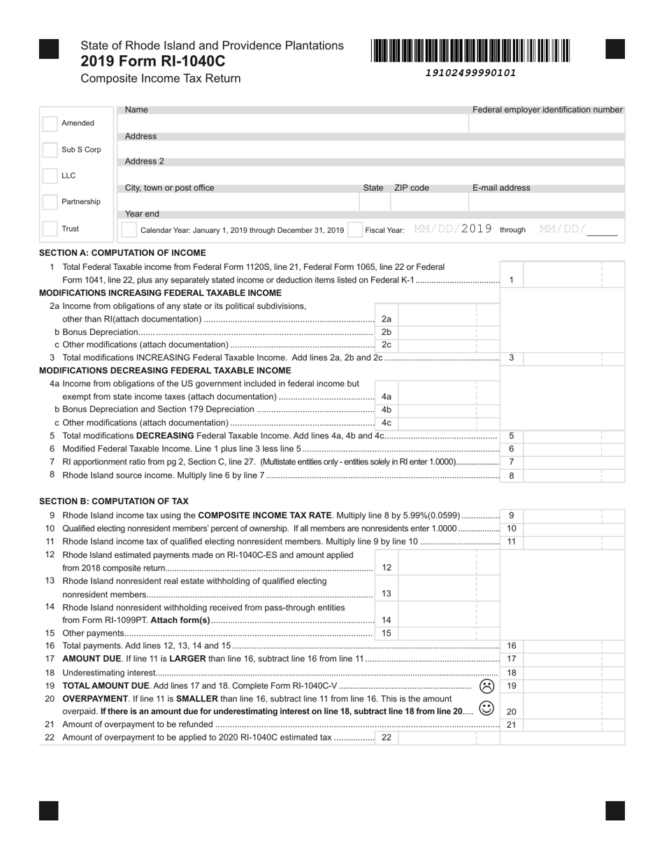 Form RI-1040C Composite Income Tax(return - Rhode Island, Page 1