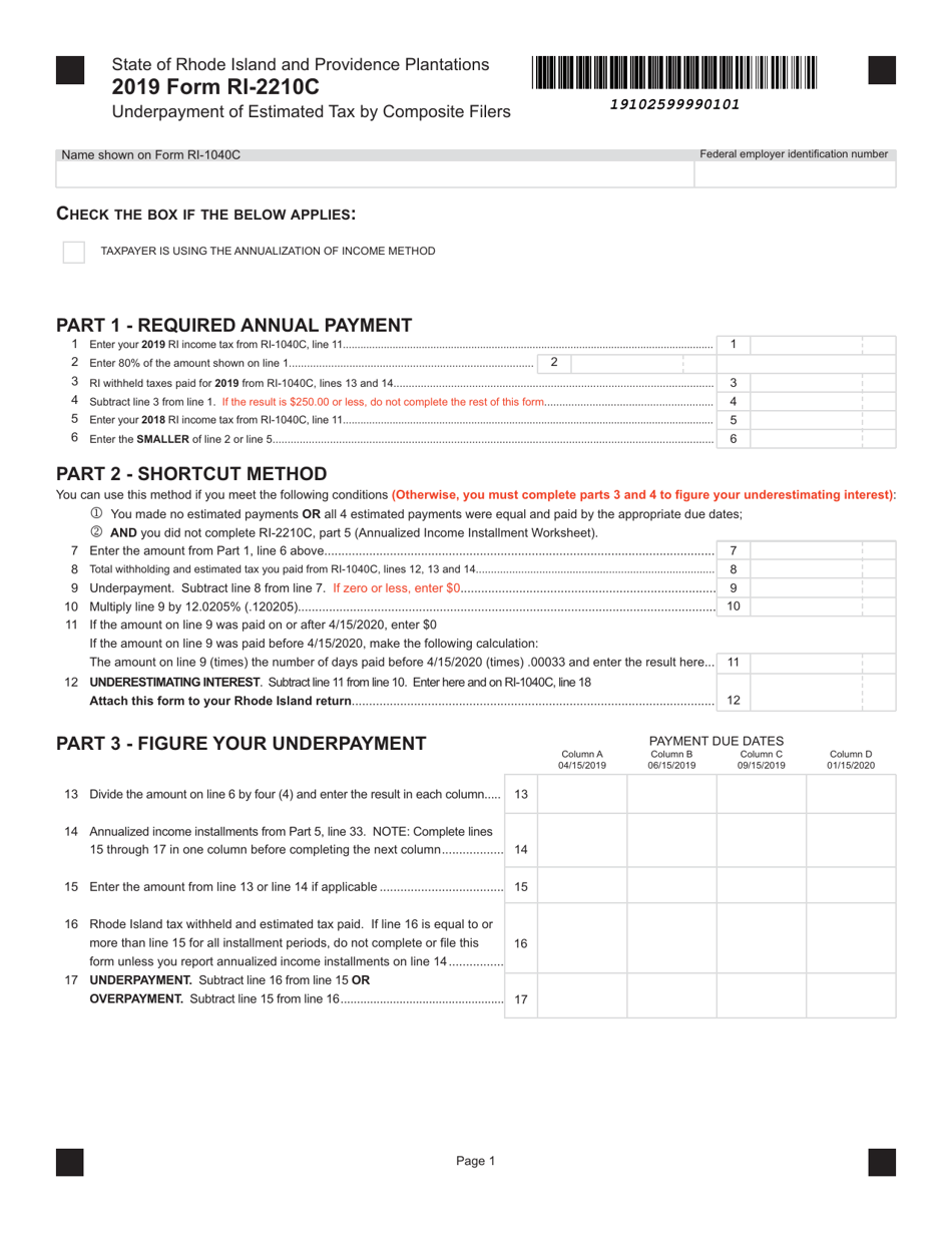 Form RI-2210C Underpayment of Estimated Tax by Composite Filers - Rhode Island, Page 1