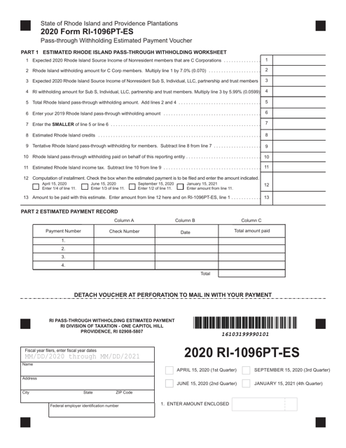 Form RI-1096PT-ES 2020 Printable Pdf