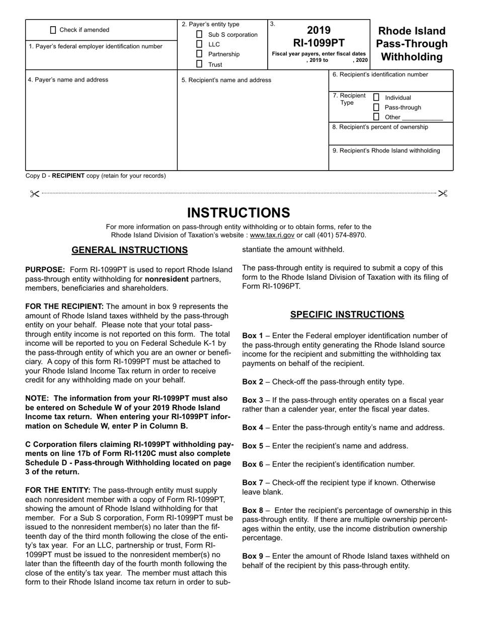 Form RI-1099PT Rhode Island Pass-Through Withholding - Rhode Island, Page 2