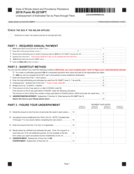 Document preview: Form RI-2210PT Underpayment of Estimated Tax by Pass-Through Filers - Rhode Island