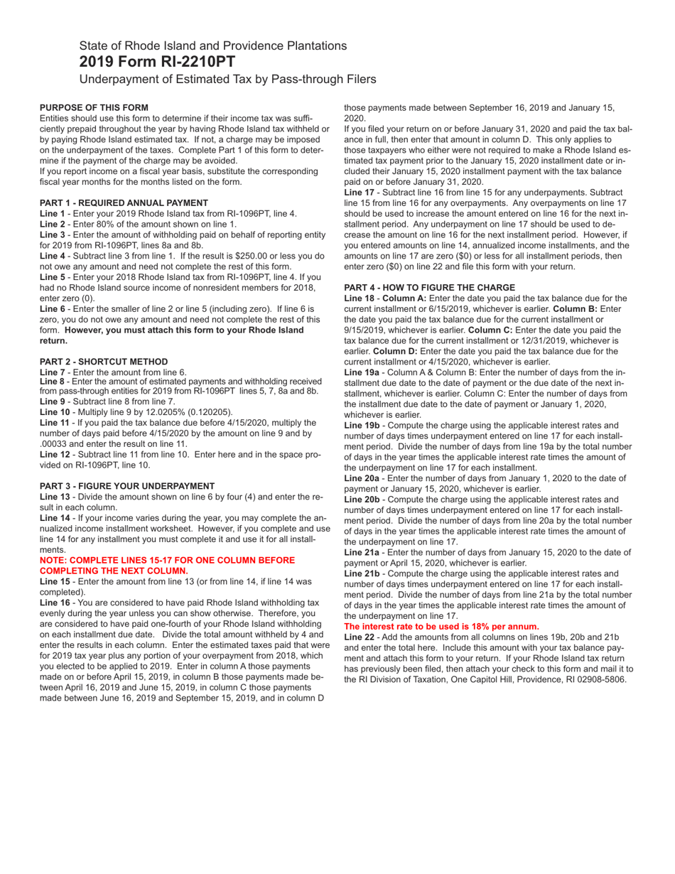 Form RI-2210PT Underpayment of Estimated Tax by Pass-Through Filers - Rhode Island, Page 3