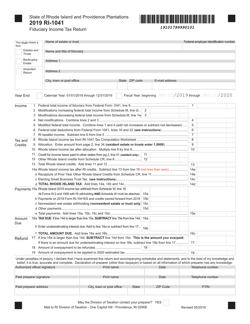 Form RI-1041 Download Fillable PDF or Fill Online Fiduciary Income Tax