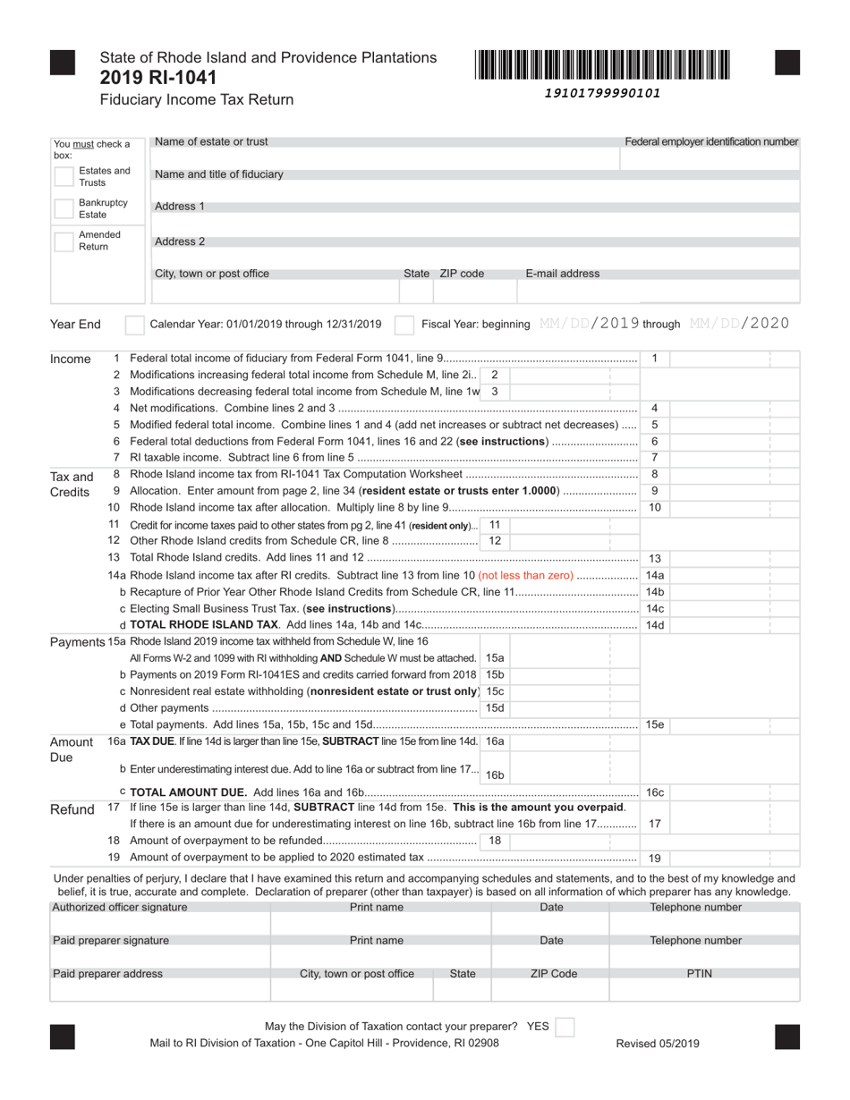 Form RI-1041 Fiduciary Income Tax Return - Rhode Island, Page 1