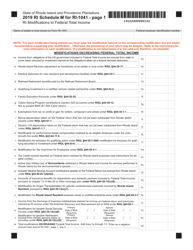 Document preview: Form RI-1041 Schedule M Ri'(modifications to Federal Total Income - Rhode Island
