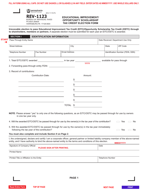 Form REV-1123  Printable Pdf