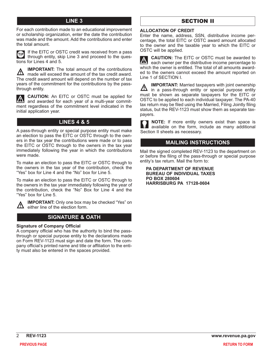 Form REV-1123 Educational Improvement / Opportunity Scholarship Tax Credit Election Form - Pennsylvania, Page 4