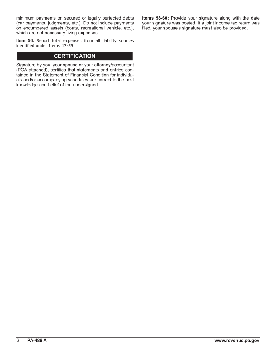 Instructions for Form REV-488 Statement of Financial Condition for Individuals - Pennsylvania, Page 2