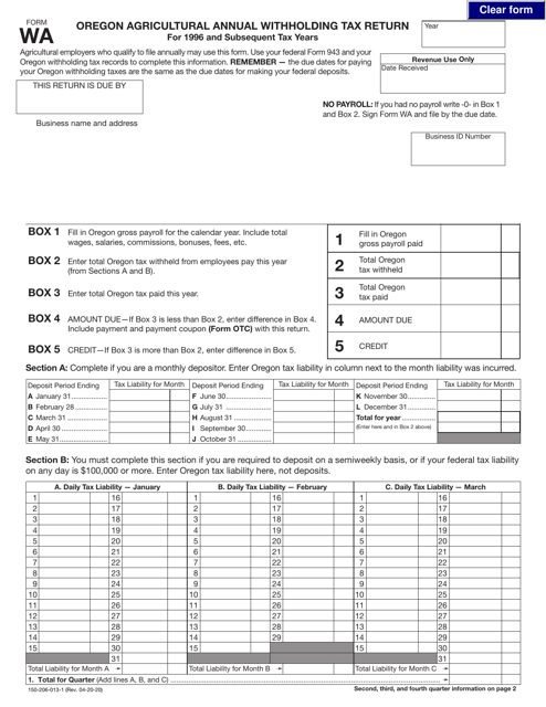 Form WA (150-206-013-1)  Printable Pdf