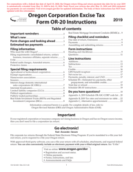 Document preview: Instructions for Form OR-20, 150-102-020 Oregon Corporation Excise Tax Return - Oregon