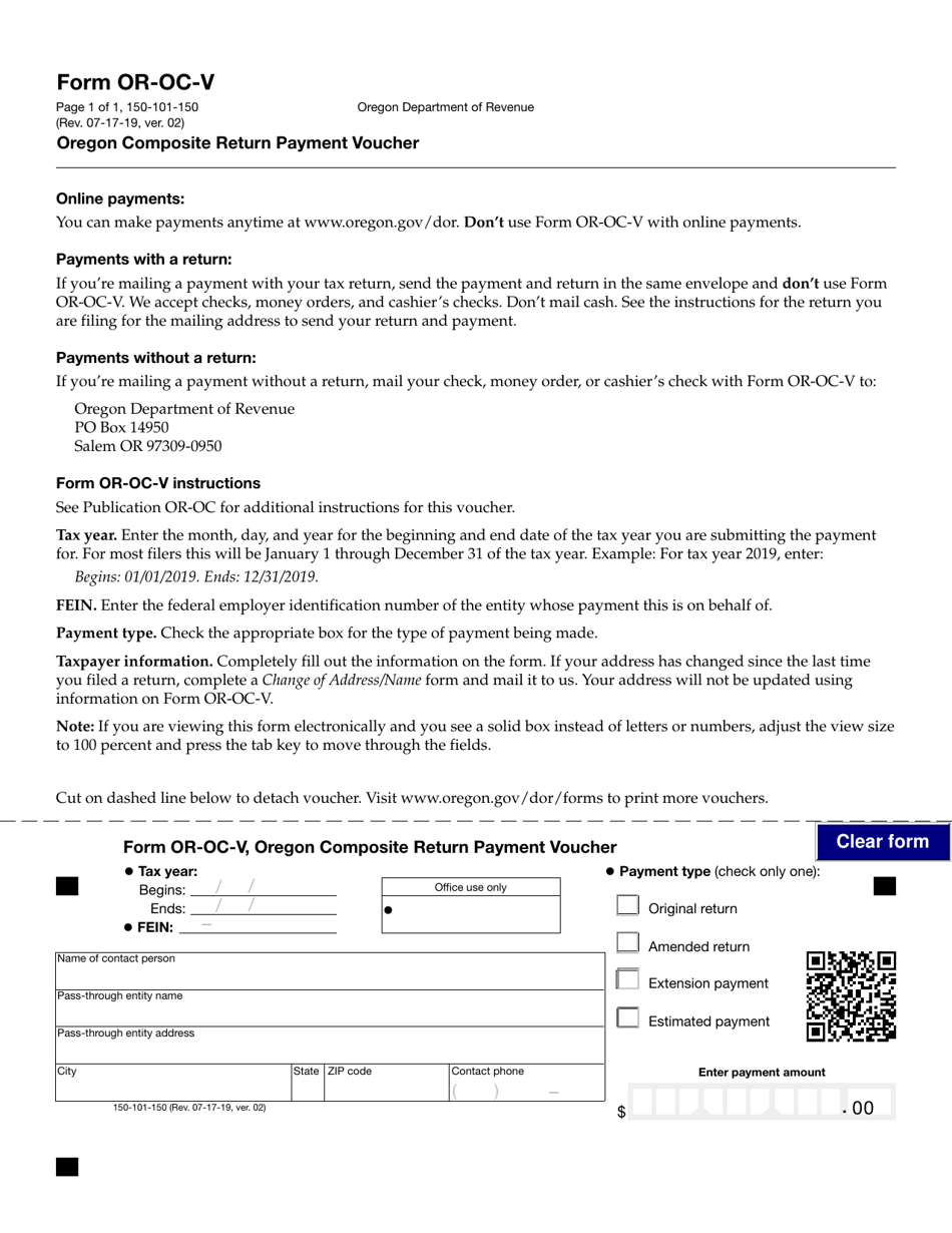 Form OR-OC-V (150-101-150) Oregon Composite Return Payment Voucher - Oregon, Page 1